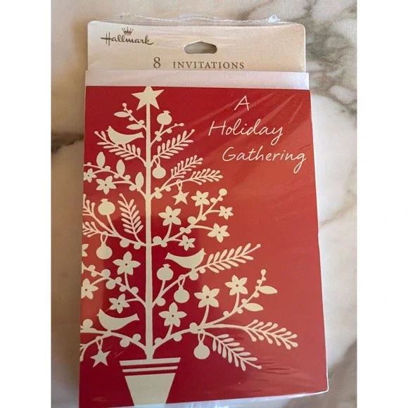 Hallmark Holiday Gathering Invitations Red Tree 8 Count Sealed Christmas Party - Picture 2 of 4
